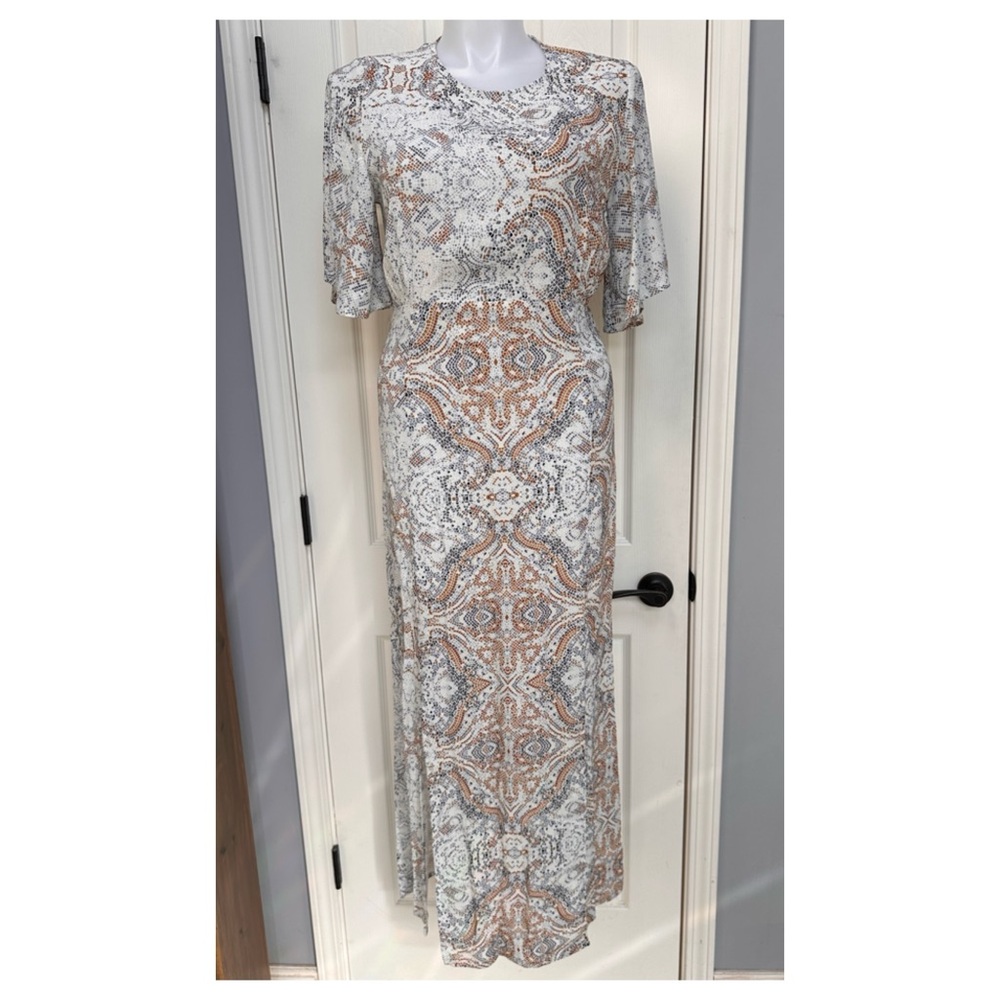 Monte the Label Fiona Mosaic Sexy Open back flutter sleeve Maxi Dress NEW sz L